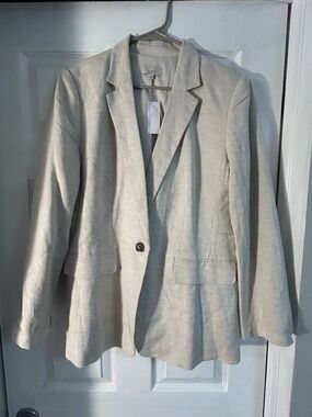 LOFT Light Beige Linen-Blend Single-Button Blazer